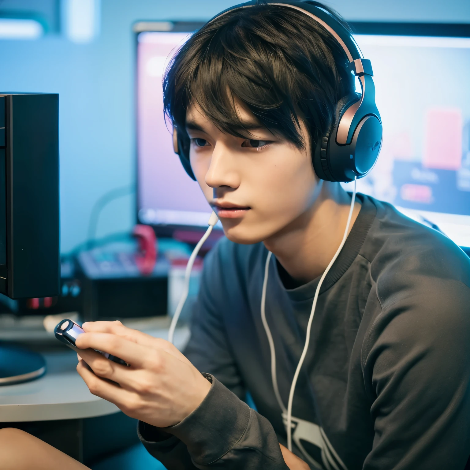 Male gamer with headphone