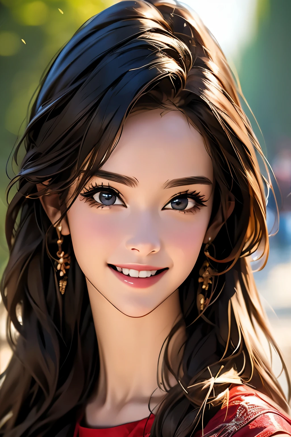 (Best quality, 8k, 32k, Masterpiece, UHD):1.2, blurry background, a stunning photo with beautiful saturation, ultra high res,(realistic:1.4)),deep shadow,(best quality), ultra realistic,32k,extremely detailed CG unity 8k wallpaper, best quality, (detailed face, perfect face, perfect eyes, realistic eyes),(clear face),(18-year-old),Black Hair,(((smile))),1girl