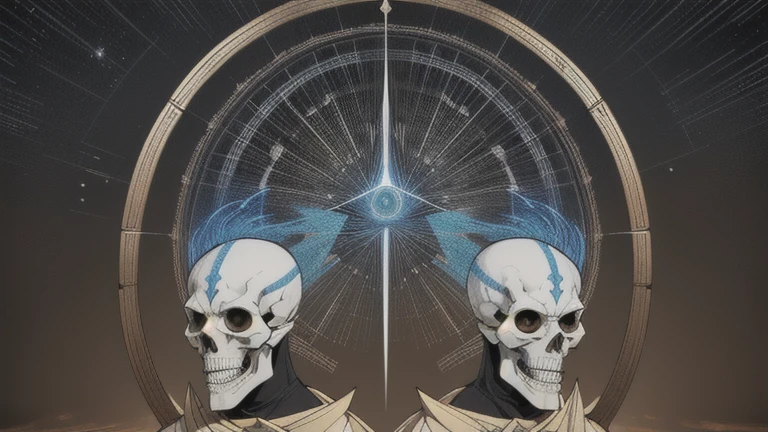 Boseto Aztec Mayan Toltec astral dual nous balance two duality singularity polarities sacred angles red earth astral celestial bodies triad obivlion canvas lines geometry light skull