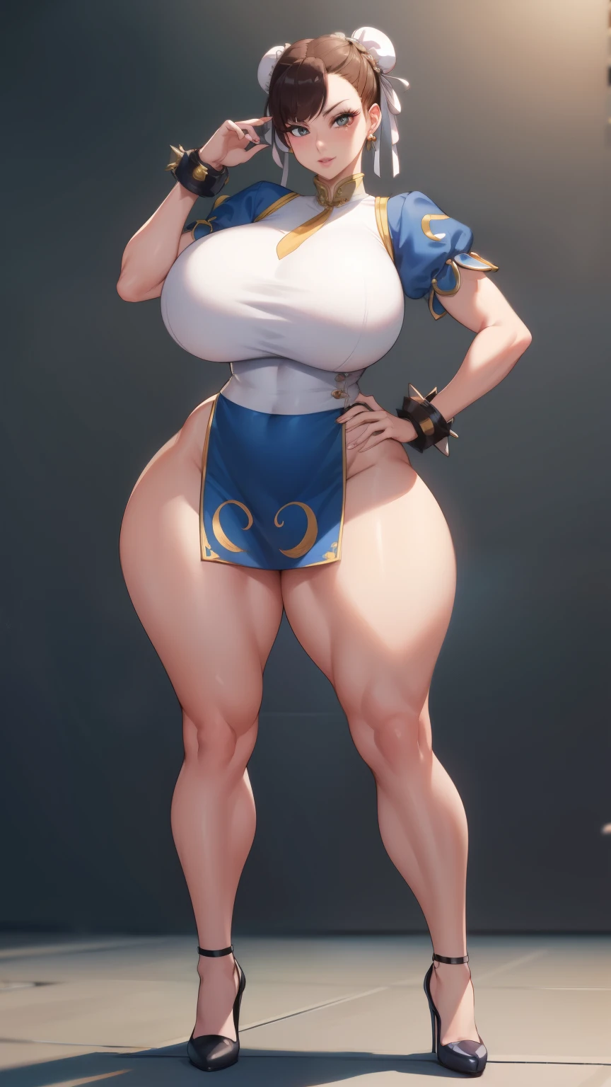 Big Breasts, Big Hips, Full Body Shot, Mature mother, Voluptuous thighs, Full calf, Seductive mature woman, Perfect body, Plus Size Model, Sailor suit, Wearing high heels,Miniskirt Uniform, Chunli,