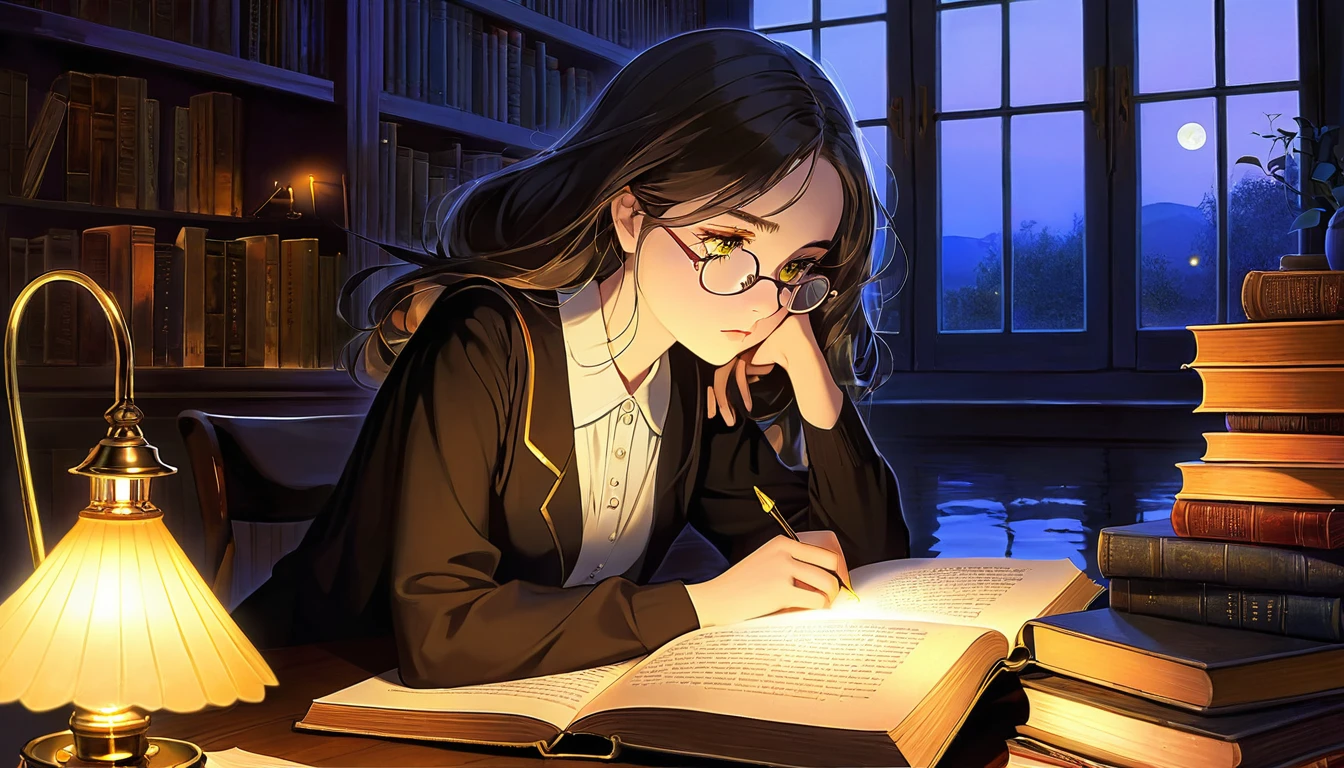 Masterpiece, Best quality, 1girl, Cozy corner, Jumble of books, Profound study, Desk lamp, Yellow glow, Peaceful ambiance, Quiet night, Window, Tranquil countenance, Intensity of concentration, Composed posture, Inquisitive eyes, Subtle tilt, Nimble fingers, Timeworn margins, Sultry aura, Silent focus, Deep in thought, Scholar, Old world wisdom, Intellectual, Thoughtful, Pensive, Well-read, Intellect, Knowledgeable, Wisdom seeker, Glimpse into the mind, Soaking up the knowledge, Absorbing the information.
A girl, enscon,evening,