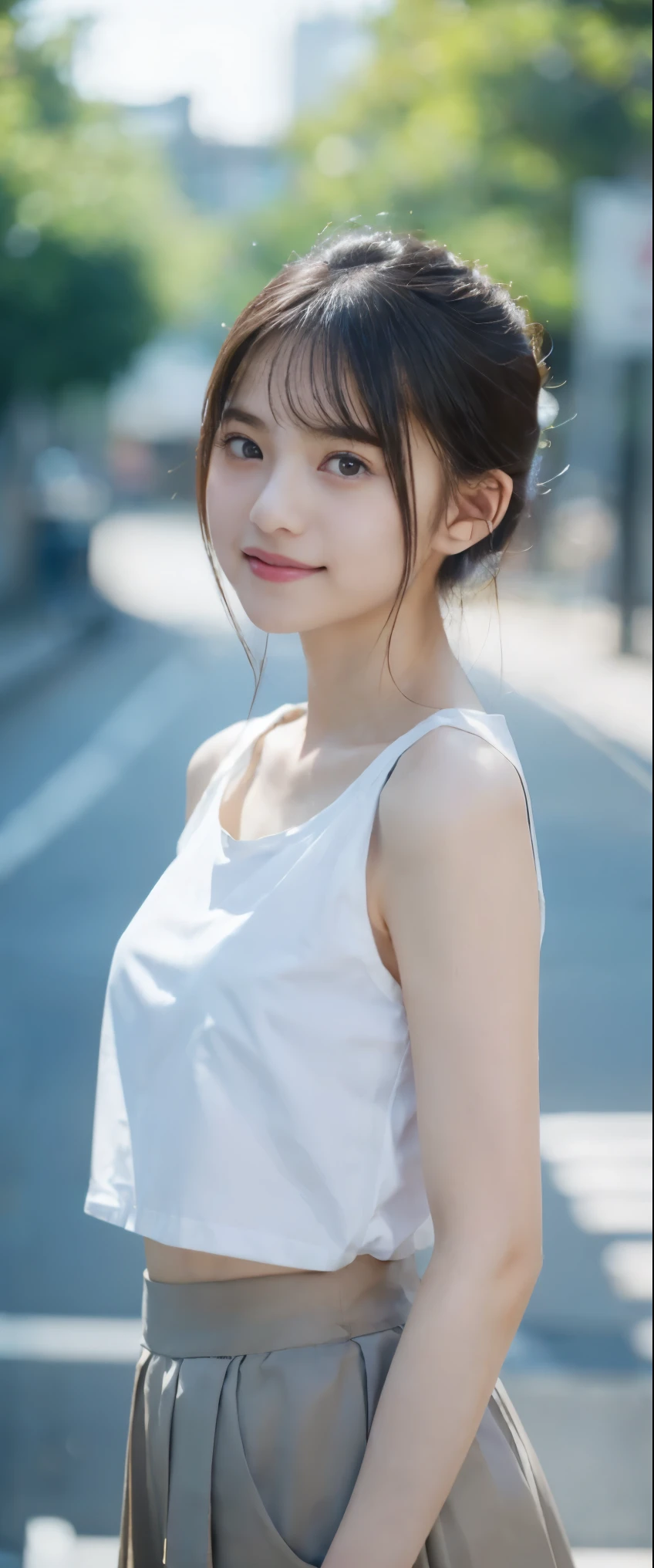 highest quality、masterpiece、live-action、Realistic、High resolution、4k、Japanese、Black Hair、Bun Hair、Japanese high school students、Cute Girls、18-year-old、Cute smile、Sporty clothing、Night Park、Whole body -- 9:16