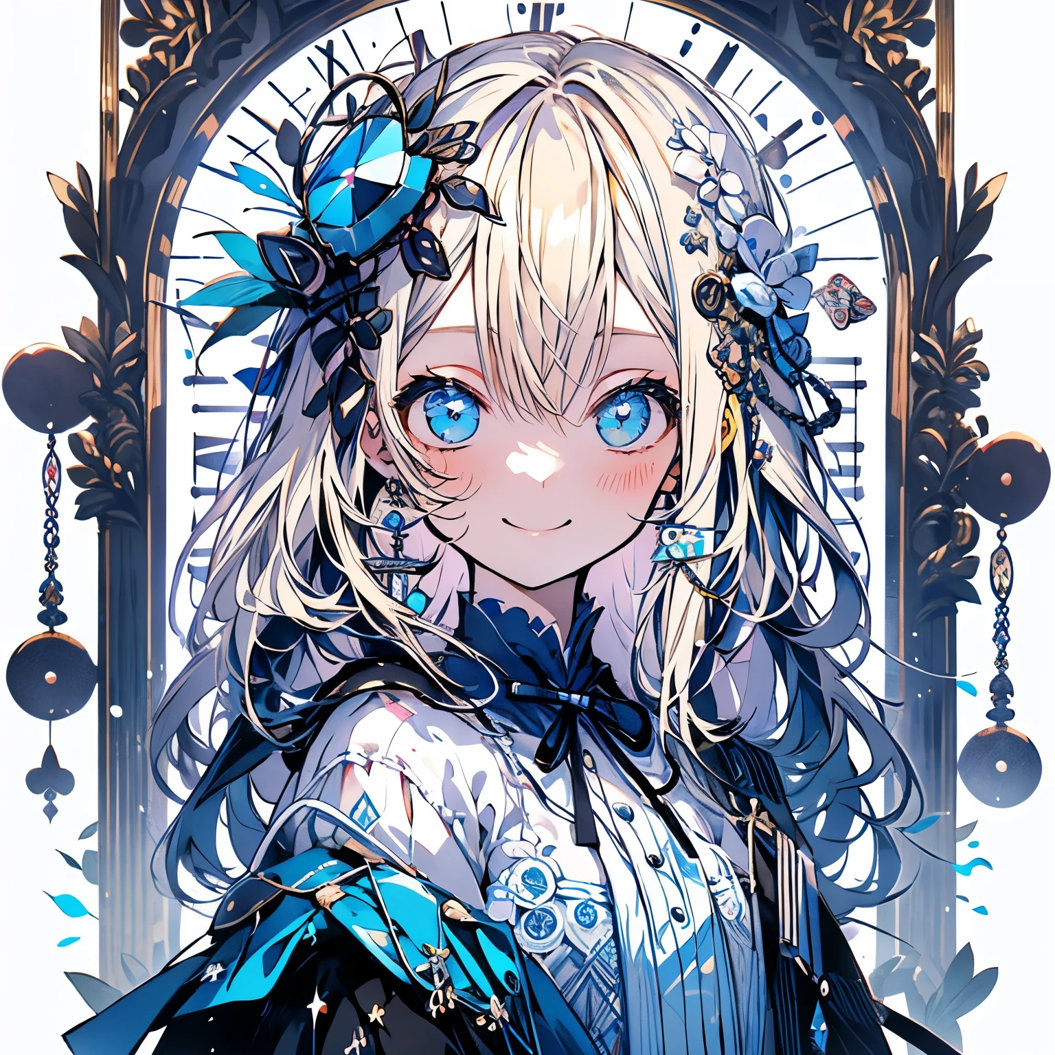 Masterpiece、girl、Blue ribbon、Fashionable dresses、Blonde、smile、Playing Cards、Lots of watcheirror