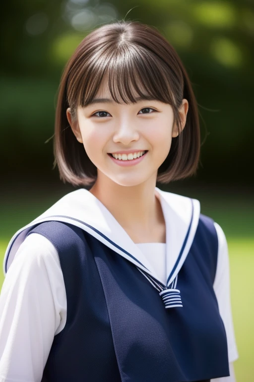 (masterpiece、16k image、high resolution、highest quality)、solo、One Girl、(Japanese Girls' High School Sailor Uniform,perfection)、(perfectionな解剖学,Beautiful body、Healthy Body、Beautiful Skin)、sunny day、Black-haired、Short-haired、Long-haired、ponytail、black eye、On the way home、Small Tits:1.5、School zone、Artistic.、Beautiful woman、Beauty Body、smile、