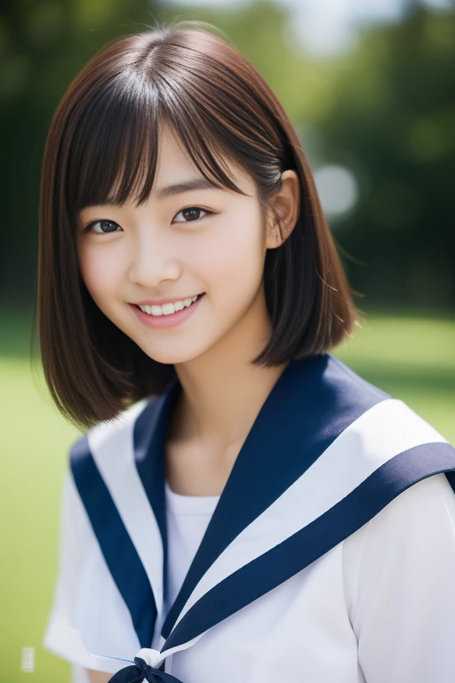 (masterpiece、16k image、high resolution、highest quality)、solo、One Girl、(Japanese Girls' High School Sailor Uniform,perfection)、(perfectionな解剖学,Beautiful body、Healthy Body、Beautiful Skin)、sunny day、Black-haired、Short-haired、Long-haired、ponytail、black eye、On the way home、、Flat Chest、、School zone、Artistic.、Beautiful woman、Beauty Body、smile、whole body、