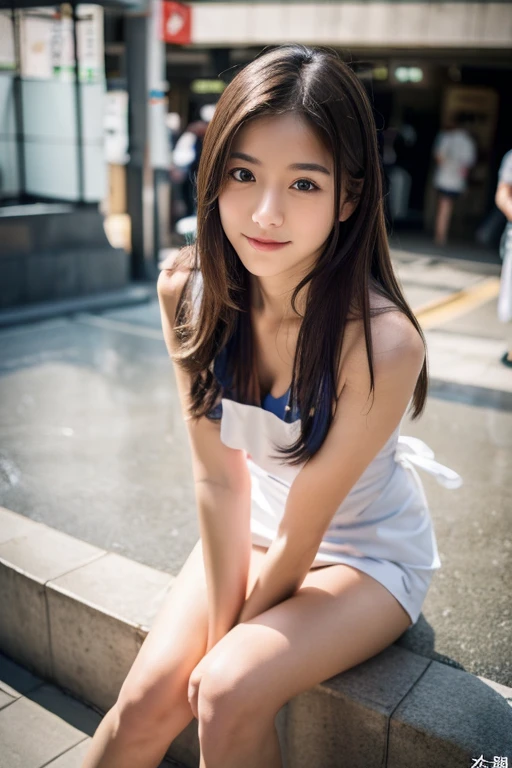 (((32k,High detail,High Detail、masterpiece,Attention to detail, solo))),RAW Photos & Realistic atmosphere,Beautiful dark blue eyes,Mouth details,Glossy Lips,Fine eyebrows,With soft white skin that shines in every detail、Detailed eyes、Dark brown eyes,Very beautiful eyes,Detailed lips、Very beautiful face,Very well-formed face、A vivid face,Beautiful, shining lips, photo realistic, realistic young gravure idol, Slender gravure idol, Beautiful and cute, ((Japanese))、Cute Korean idol style,Black Hair, high quality,(Correct Anatomy),(real photo),Raw Photos, Photorealistic、Cute face,(Well-proportioned face:1.5),High resolution,Super detailed,Fine details,Very detailed, very realistic eyes and face, smile, open mouth, smile,(Realistic Humans),Sharp Focus, natural light, day light, high quality,(naked),(apron),naked under a apron,Station platform,Crouching on the station platform,((spread legs)),(16years old),16 years old、(girl), solo, long hair,Thighs wide apart,Spread your knees wide so your crotch is visible,(Looking at the camera),(flat chest),Narrow waist, full body, girl’s pussy