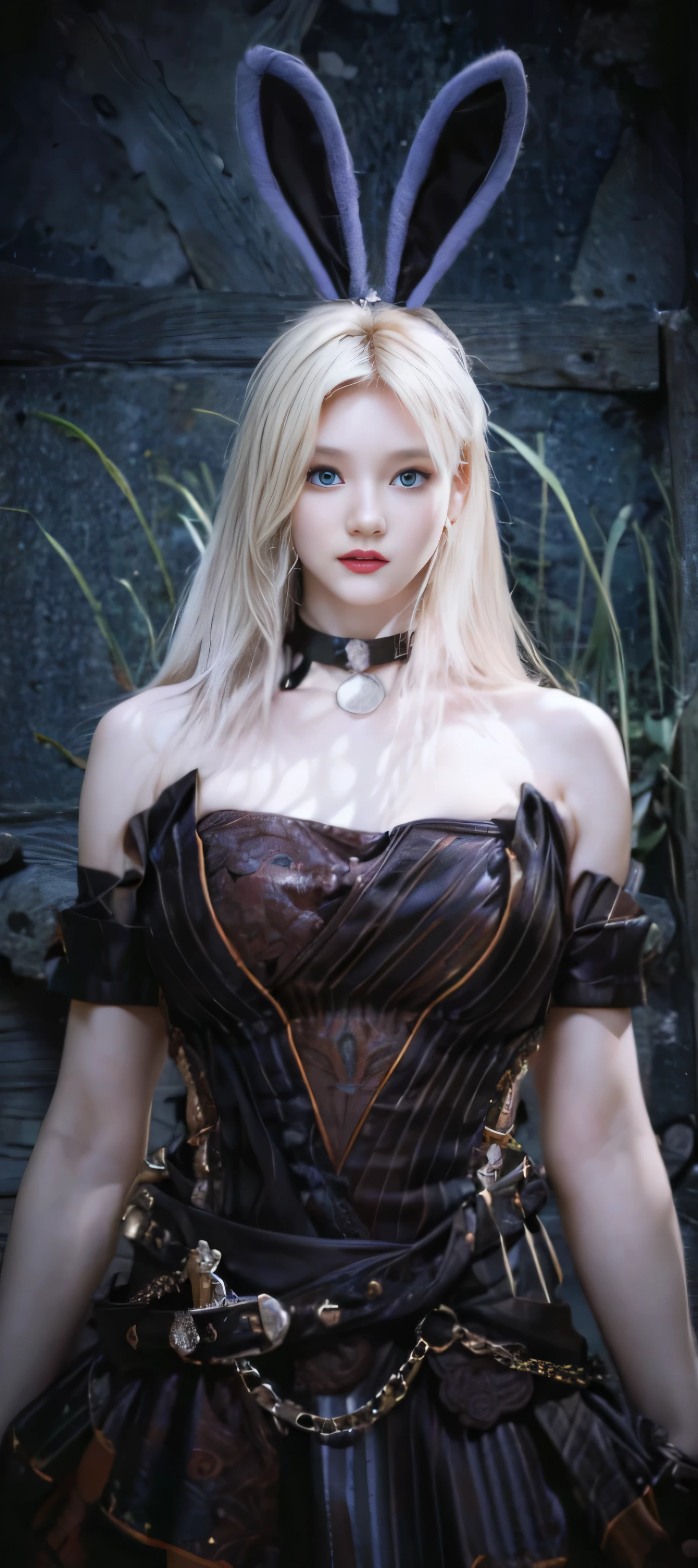 (female:1.2), 8k, ultra hd, ultra detailed texture, hyper realistic, masterpiece, detailed texture, detailed face, detailed skin, detailed lighting, (photorealistic:1.5), best quality, beautiful lighting, cinematic lighting, professional lighting, ultra highres, realistic, detailed hair, real hair, high quality, (realskin:1.5), extremely detailed, finely detail, ultra-detailed, 1girl, solo, goddes, (beautiful eyes:1.5), red lips, parted lips, nose, white skin, pretty, beautiful, details blonde hair, bunny earsband
