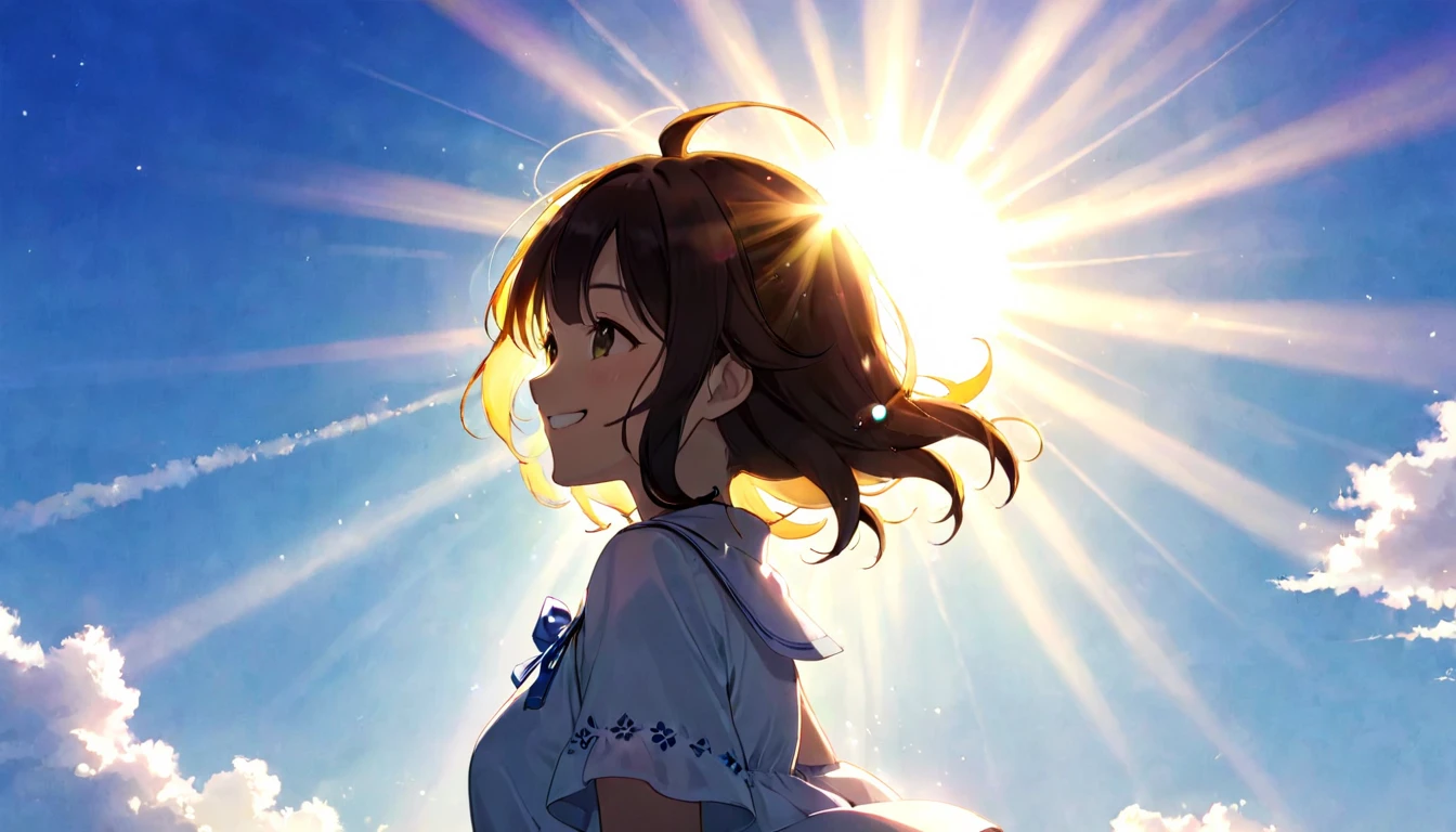 Today is a happy day、sun and shadow、Strong female silhouette、Smiling Girl、Sparkling sun。