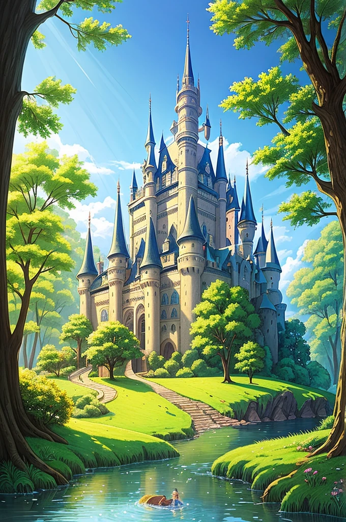 Illustration for a fairy tale about a girl, who saw a castle in the forest 