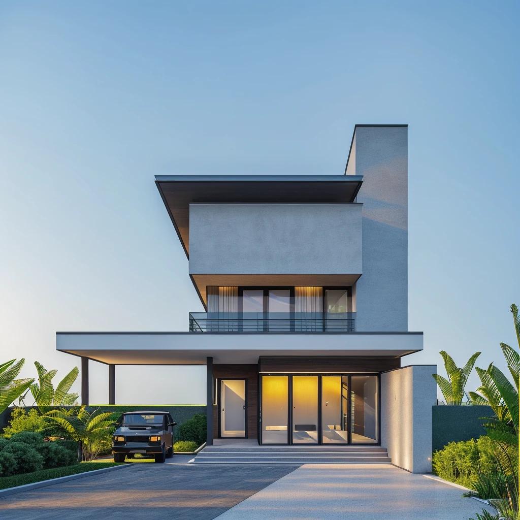 1 morden house, cofe space:1.4, main material by white wall and wood, large yard, 1 road runs in front of the house, (RAW photo, real, best quality, masterpiece:1.2), look morden minimalist, 1 road in front of the house, shime ring light, light brighteness from indoor:1.2, dynamic lighting:1.3, (hyper realistic, photo-realistic:1.2), high quality, (dark lighting:1.2), perfect lighting, archdaily
