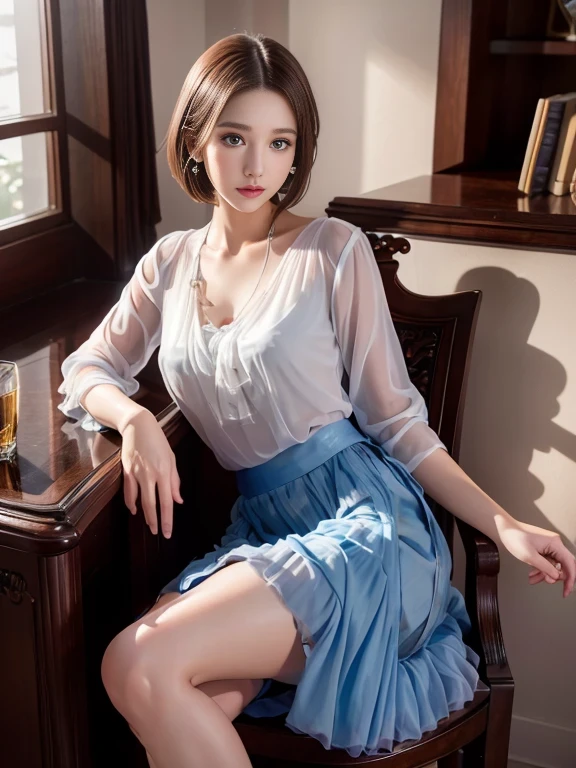 light blue long skirt,