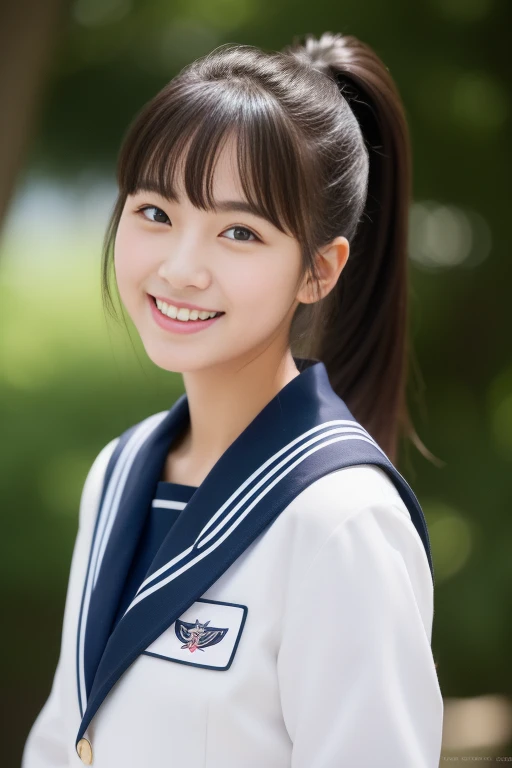 (masterpiece、16k image、high resolution、highest quality)、solo、One Girl、(Japanese Girls&#39; High School Sailor Uniform,perfection)、(Japanese Girls&#39; High School Blazer,perfection)、skirt、(perfectionな解剖学,Beautiful body、Healthy Body、Beautiful Skin)、sunny day、Black-haired、Short-haired、Long-haired、ponytail、black eye、On the way home、、Flat Chest、18-year-old、School zone、Artistic.、Beautiful woman、Beauty Body、smile、((Full body portrait))、