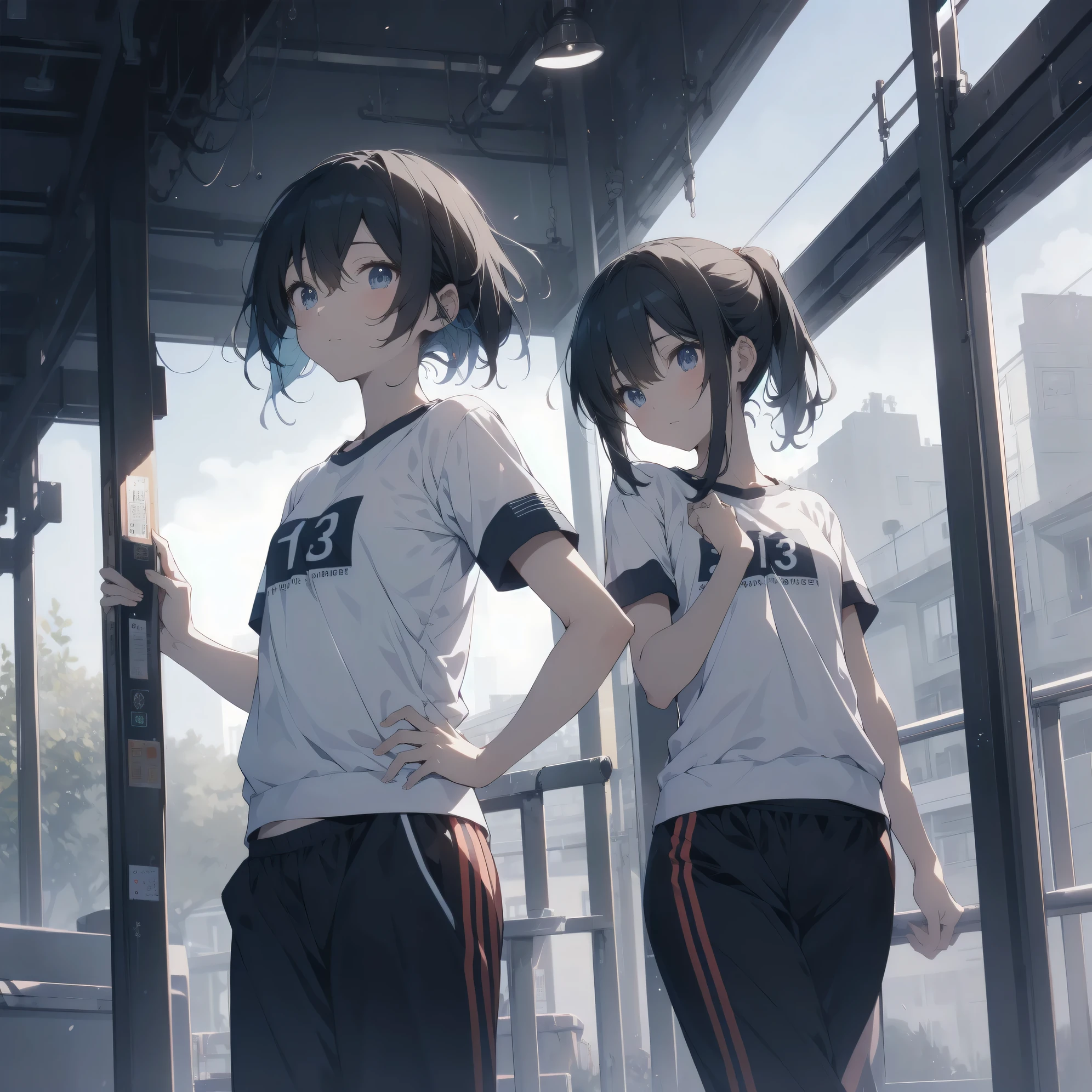 ultra-absurdres-Top quality by artist God, ultra-detailed, high resolution, anime moe artstyle, best anime 8k konachan wallpaper, pixiv contest winner,pool:2810, perfect anatomy,break, 1girl, (Please draw a girl walking to home alone. )break,(Solo,little female, 13-year-old:1.3),Full limbs, complete fingers, (very short hair), ponytail, flat chest, groin, small butt, thighs, small black eyes, beautiful detailed eyes, well-proportioned iris and pupils, expressive eyes, highres detailed hair, soft expression, school_gym uniform, gym shirt, short sleeves, gym shorts, short shorts, (Detailed Lighting), (Detailed background),solo_focus, in the School commute route. break,super detailed skin, Best cinematic lighting powered by famous artist, 8k,beauty illustration,photoshop_(medium),very aesthetic,break,((artist:hisahiko )), artist:bolze ,artist:oyari_ashito ,artist:kantoku ,