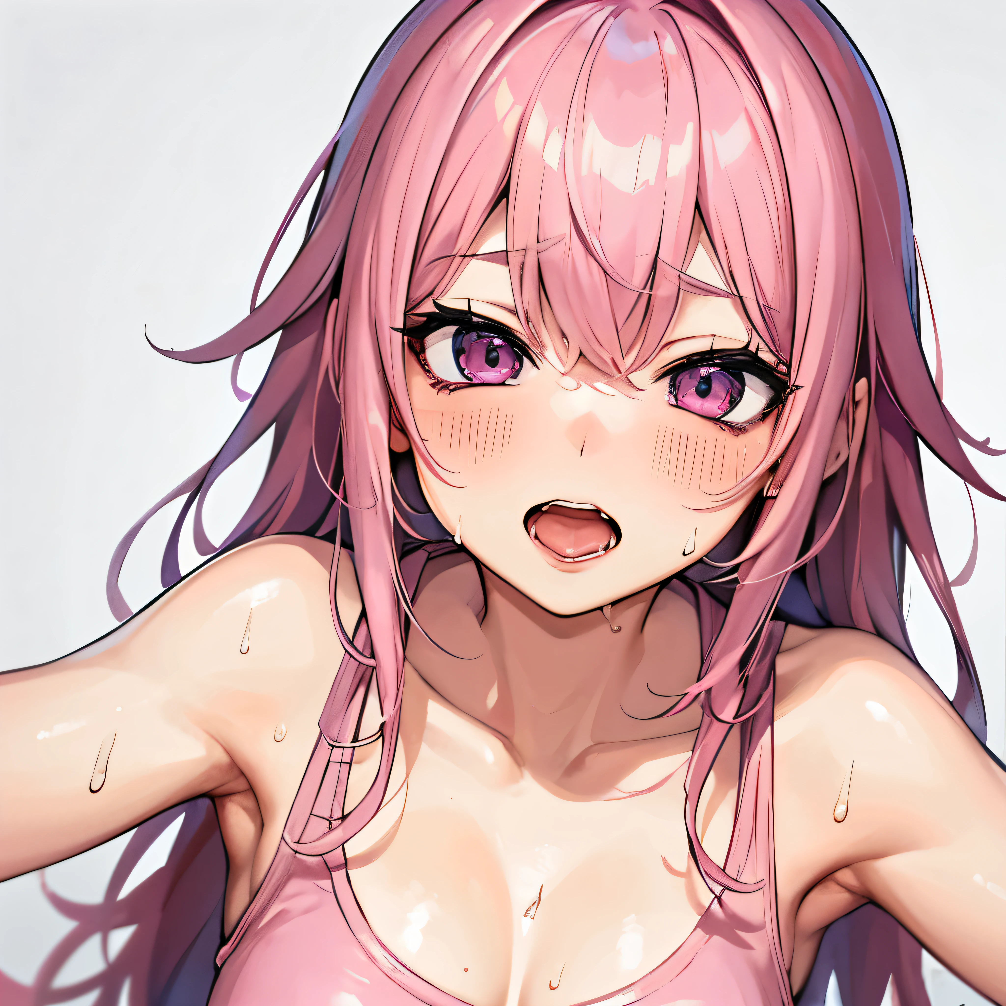 highest quality,32k,Raw photo,Sweat, Ahegao,Pink hair long