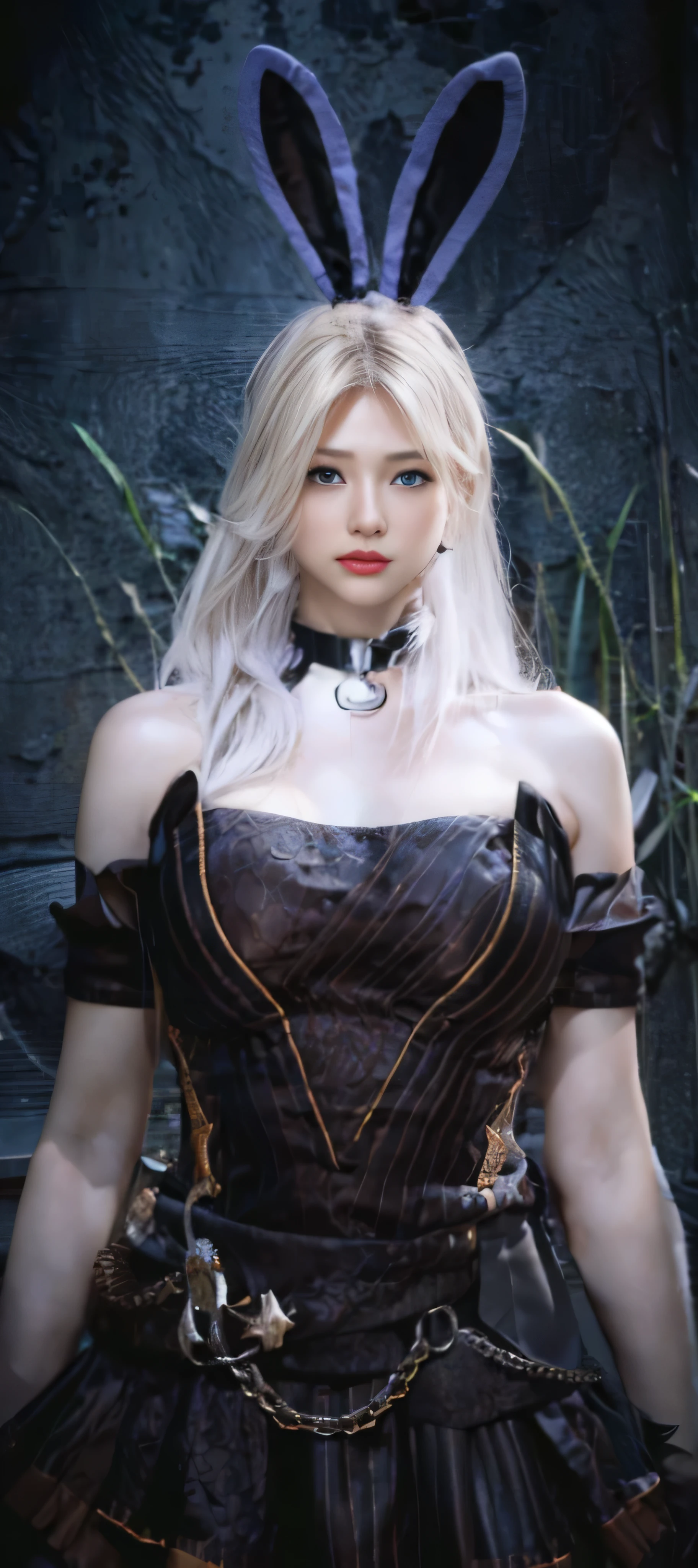 (female:1.2), 8k, ultra hd, ultra detailed texture, hyper realistic, masterpiece, detailed texture, detailed face, detailed skin, detailed lighting, (photorealistic:1.5), best quality, beautiful lighting, cinematic lighting, professional lighting, ultra highres, realistic, detailed hair, real hair, high quality, (realskin:1.5), extremely detailed, finely detail, ultra-detailed, 1girl, solo, goddes, (beautiful eyes:1.5), red lips, parted lips, nose, white skin, pretty, beautiful, details blonde hair, bunny earsband