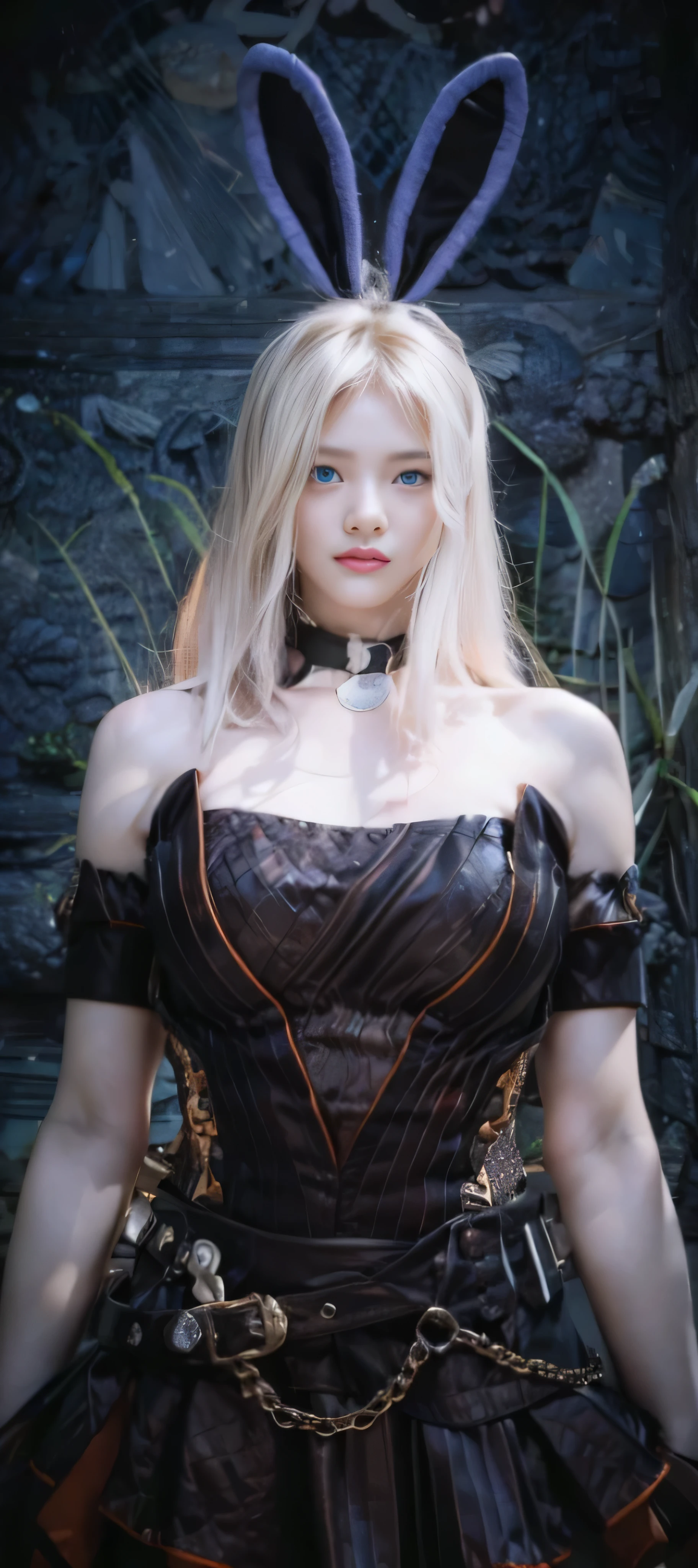 (female:1.2), 8k, ultra hd, ultra detailed texture, hyper realistic, masterpiece, detailed texture, detailed face, detailed skin, detailed lighting, (photorealistic:1.5), best quality, beautiful lighting, cinematic lighting, professional lighting, ultra highres, realistic, detailed hair, real hair, high quality, (realskin:1.5), extremely detailed, finely detail, ultra-detailed, 1girl, solo, goddes, (beautiful eyes:1.5), red lips, parted lips, nose, white skin, pretty, beautiful, details blonde hair, bunny earsband