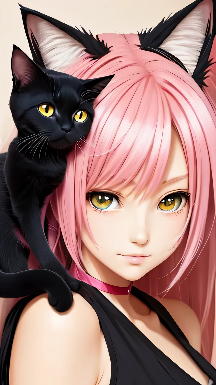 There is a woman with pink hair and cat ears., Very beautiful cute cat girl, Charming cat girl, Real life anime girls, Ultra realistic anime, beautiful Anime cat girl, Anime cat girl, Beautiful young cat girl, Very Beautiful Anime Cat Girl, Surreal , Enchanting anime girl, cute Anime cat girl, Cat ears anime girl、Full body
