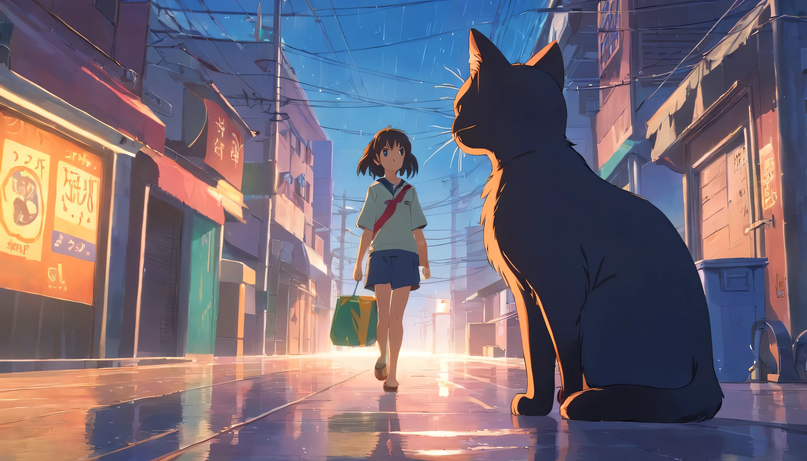 Black kitten, Posing as a cat, Wet day,Wet Hair,Left hand holding the flag of Mexico, Wet Hair,Hard work,precise expression,Urban Street Fund,corner,The trash can next door,Detailed representation of the background,Ultra high resolution and ultra high definition