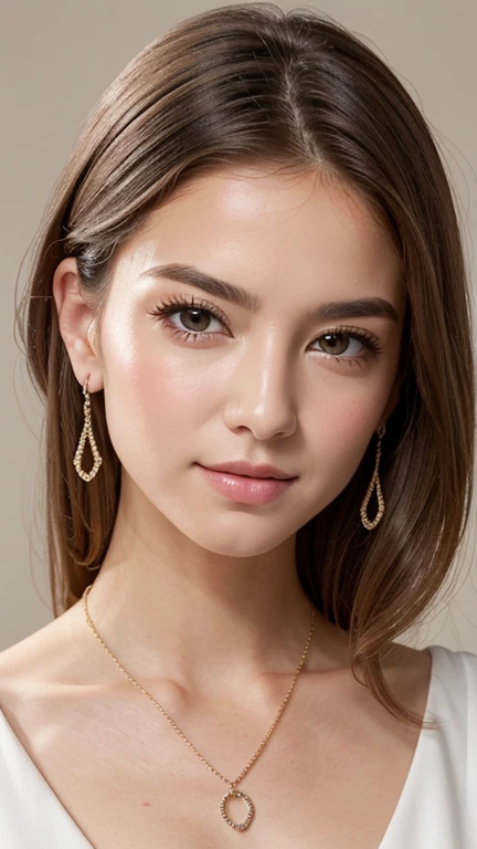 1 25 years old beautiful woman with casual cute hairstyle posing for a portrait, Real raw photo with super detailed details, Beautiful smooth glossy blonde hair woman, A very beautiful woman, She is blushing and making a kissy face with love, Her face is turned upwards, Well-cared for beautiful blonde hair, 16K Ultra Realistic Portrait, Photograph from the front of her, Camera angle of view from above, She is slim figure top model and famous movie actress, She has a very fine smooth and white skin, Breast enhancement, ((((1 Italian woman)))), The blonde eyebrows are raised and furrowed, She has bittersweet feeling, Super thinly opened eyes are moist and droopy, Form a gentle curve from cheek to chin, She is looking up at the camera from below, Her thick plump and shiny big lips are half-opened, Close-up photo of face, A person in the center left and right:1.0, The whole head is shown, She is wearing pastel color blouse and simple earrings and a simle necklace, Perfect makeup, Professional lighting like movies in her bedroom