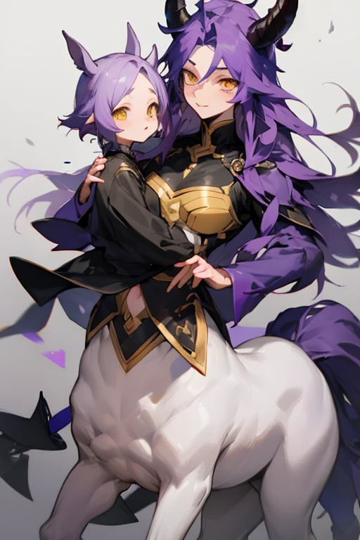 Male demon Centaur、black long sleeve clothes、stomach、Mauve Skin、Purple hair、Yellow Eyes、Delicate face、Larger image