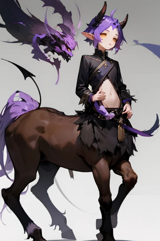 Male demon Centaur、black long sleeve clothes、stomach、Mauve Skin、Purple hair、Yellow Eyes、Delicate face、Larger image