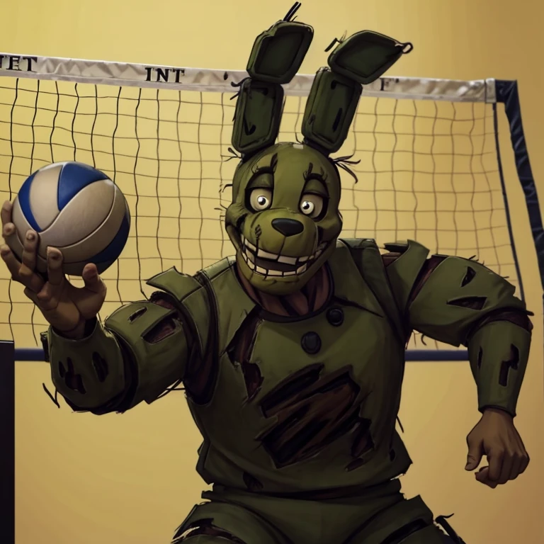 Springtrap playing volleyball look like a sketch 