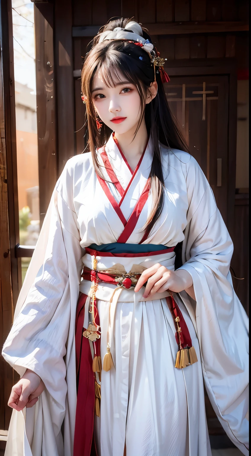 high resolution, 1 female, Solitary, Shiny skin, jewelry, Above the waist, white hair, Hanfu, Taoist robe, Cherry blossoms