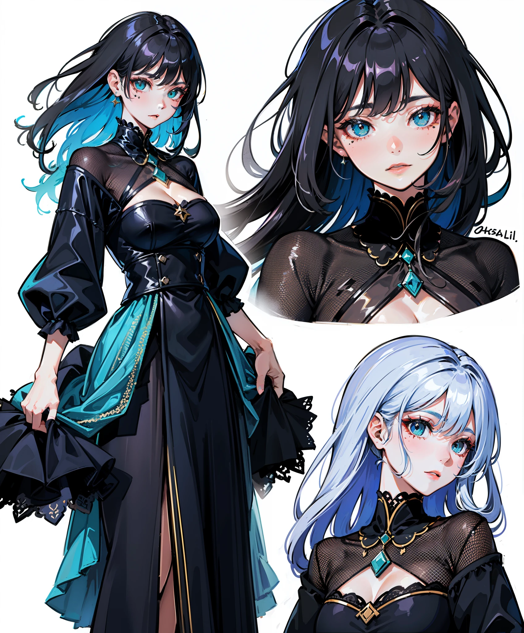 adult woman, very long grey hair, striking soft teal eyes, beautiful detailed eyes, beauty marks inspired by honkai star rail