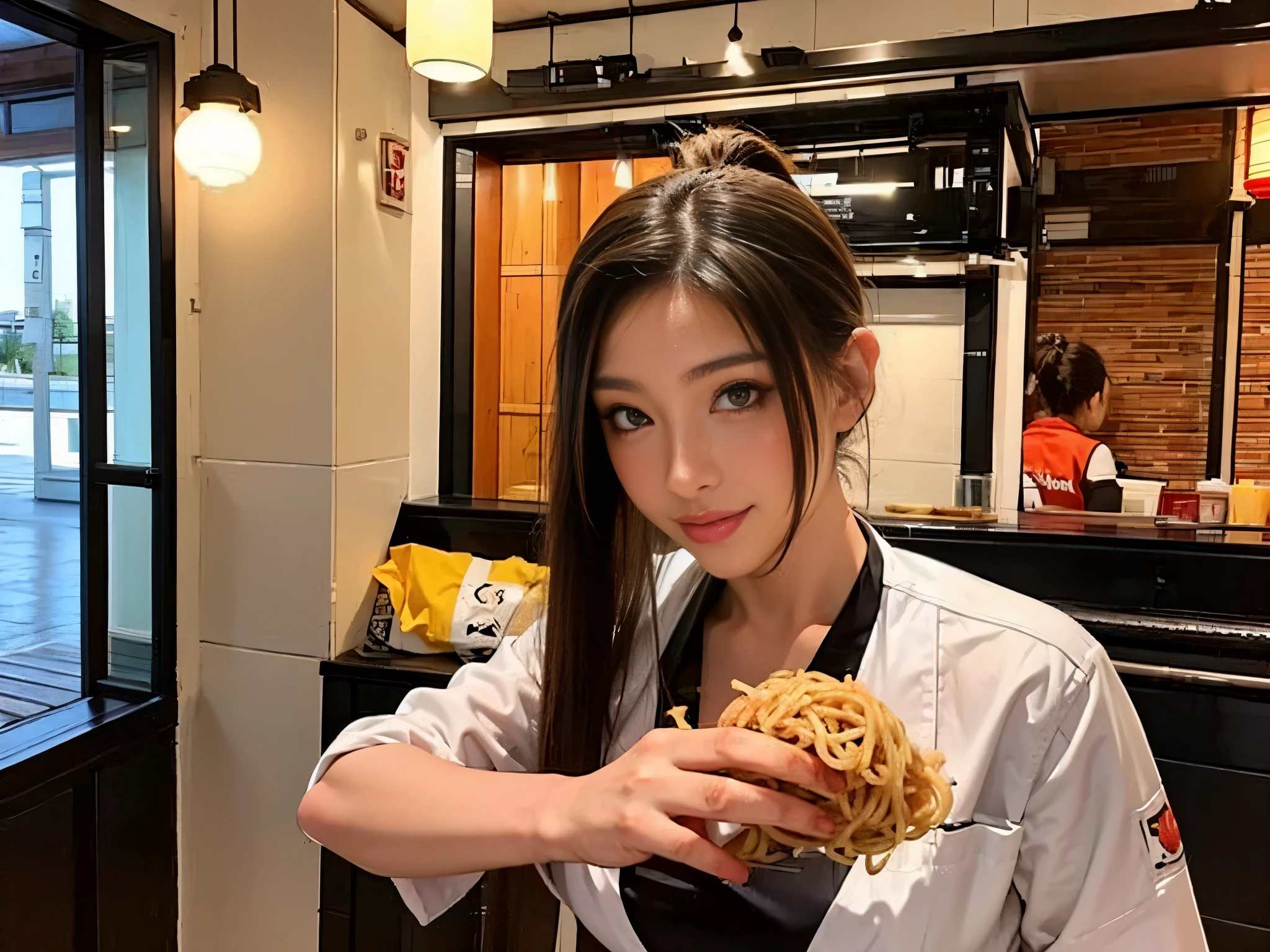 Ramen shop Part-time girl ponytail Beautiful interior Stylish uniforms Char siu noodles
