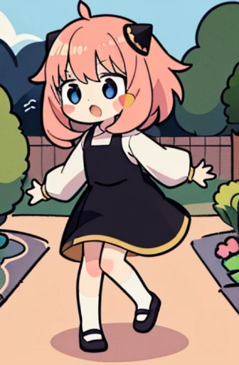 masterpiece, best quality, high resolution,
1 girlAnia ，
（Hand Painted）Cute comics,  Keep, shoe, Garden Background，Blush Stickers,whole body, 
 ，Anatomically correct，jump，Dynamic