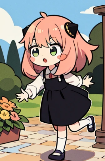 masterpiece, best quality, high resolution,
1 girlAnia ,
(Hand Painted)Cute comics, Keep, shoe, Garden Background,Blush Stickers,whole body,
,Anatomically correct,jump,Dynamic