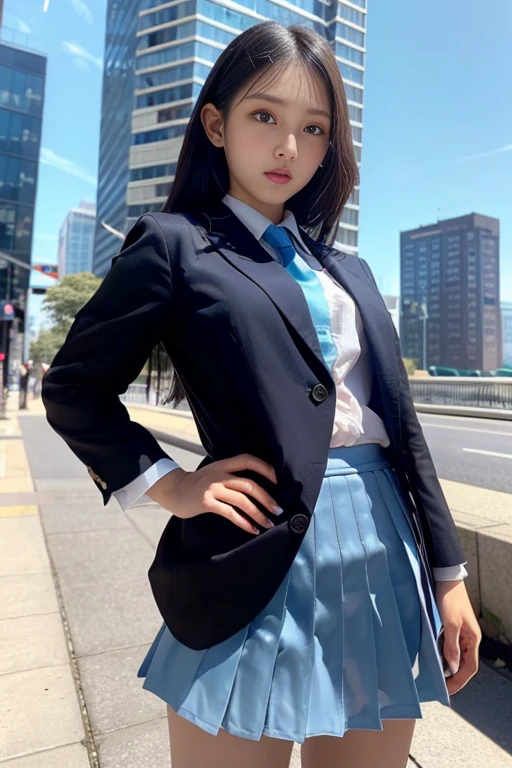 ((Tabletop:1.4, highest quality)), (Photo Real:1.4),
((One Girl)), Shiny black hair, Hair blowing in the wind,
(超A high resolution:1.2), Very delicate and beautiful, wonderful,
Very detailed CG Unity 8K 壁紙, Very detailed, High resolution, Soft Light,
Beautiful detailed girl, Very detailed目と顔, Beautifully detailed nose, Beautiful fine details,
(Dark blue business suit, Skirt:1.4),
Cinema Lighting, Perfect Anatomy, Slender body, Long, slender legs, Was nervous,
(Glass skyscraper:1.3), (Clear winter blue sky:1.4), (A beautiful form with an inorganic feel),
Cool look, Cowboy Shot