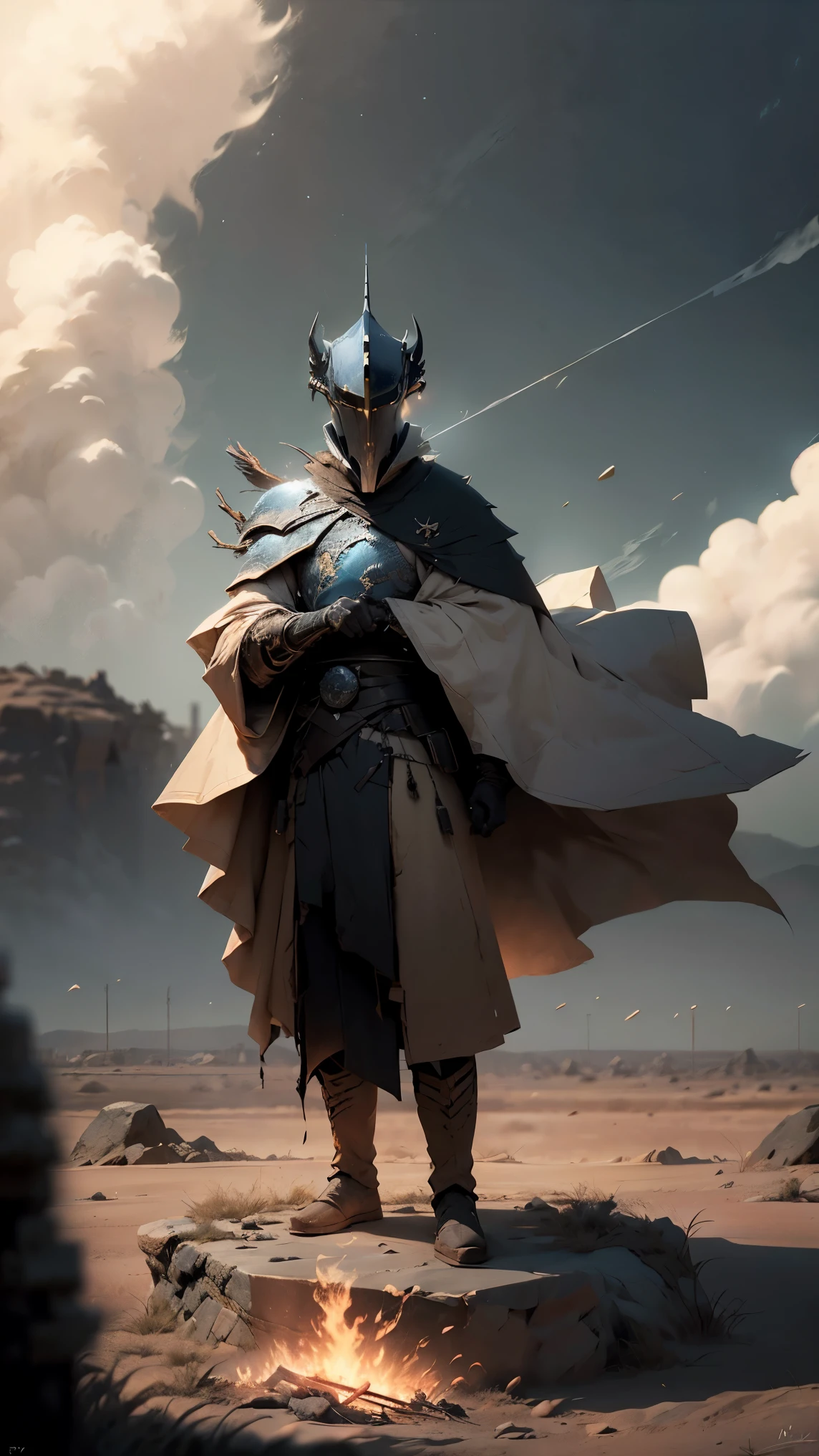 ((best quality)), ((masterpiece: 1.2)), (extremely detailed: 1.1), (8k, high quality, cinematic, hyper-realistic, illustration), (autodesk maya, octane render, unreal engine, game character , tracing ray, hdr), (16mm focal length, f/4 aperture, dynamic perspective, deep depth of field), (1 boy, dynamic angle, casting pose.fire knight, short hair that shines like plasma, steel weave clothing, lava gloves, heavy boots, underlying burning chest, desert tundra, crumbling stone sculptures around you), 3d, realistic, CG, 3D model, beautiful, elegant, safe (hdri, bloom, edge lighting , soft lighting, discreet). , zhongfenghua, badass\(armor\) mage robe, alo of blue flames, mage_glam, caftan