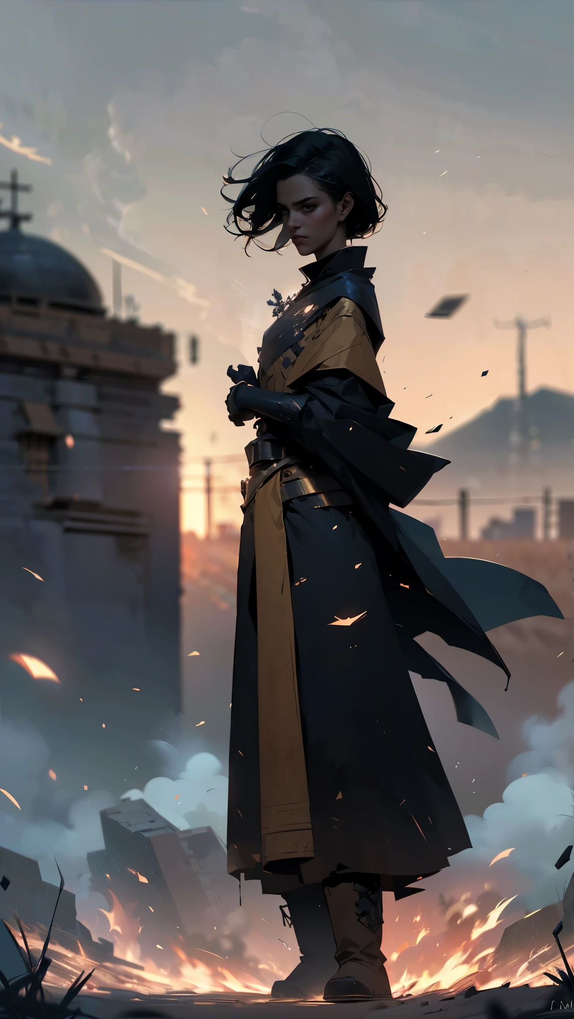 ((best quality)), ((masterpiece: 1.2)), (extremely detailed: 1.1), (8k, high quality, cinematic, hyper-realistic, illustration), (autodesk maya, octane render, unreal engine, game character , tracing ray, hdr), (16mm focal length, f/4 aperture, dynamic perspective, deep depth of field), (1 boy, dynamic angle, casting pose.fire knight, short hair that shines like plasma, steel weave clothing, lava gloves, heavy boots, underlying burning chest, desert tundra, crumbling stone sculptures around you), 3d, realistic, CG, 3D model, beautiful, elegant, safe (hdri, bloom, edge lighting , soft lighting, discreet).  , zhongfenghua, badass\(armor\) mage robe, alo of blue flames, mage_glam, caftan