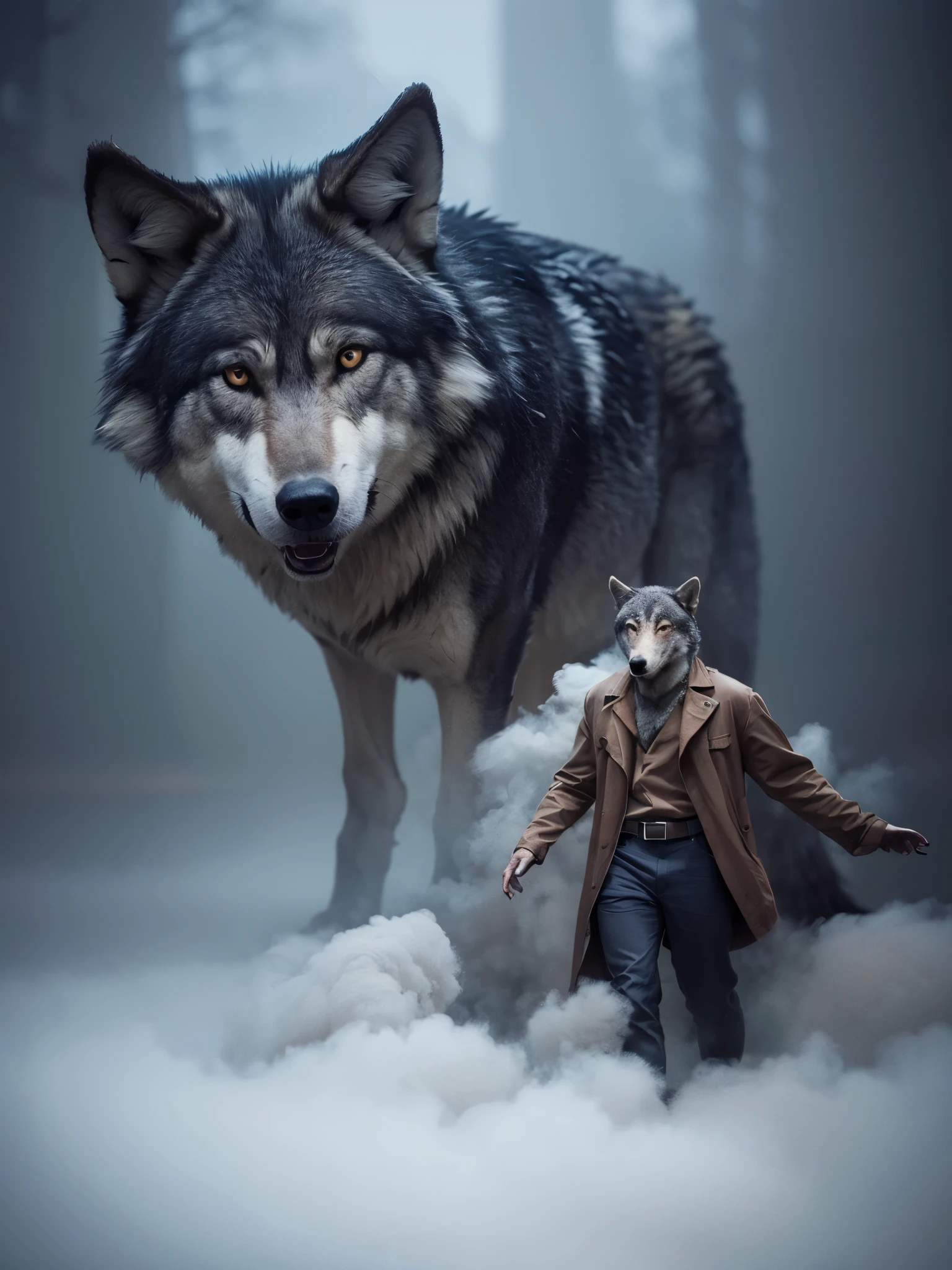 an horrible wolf, full body, 
horror, broken, distorted, sky, fog, smoke, dark forest, 
Junji Ito, 
masterpiece, ultra high res, high quality, dark ambiance