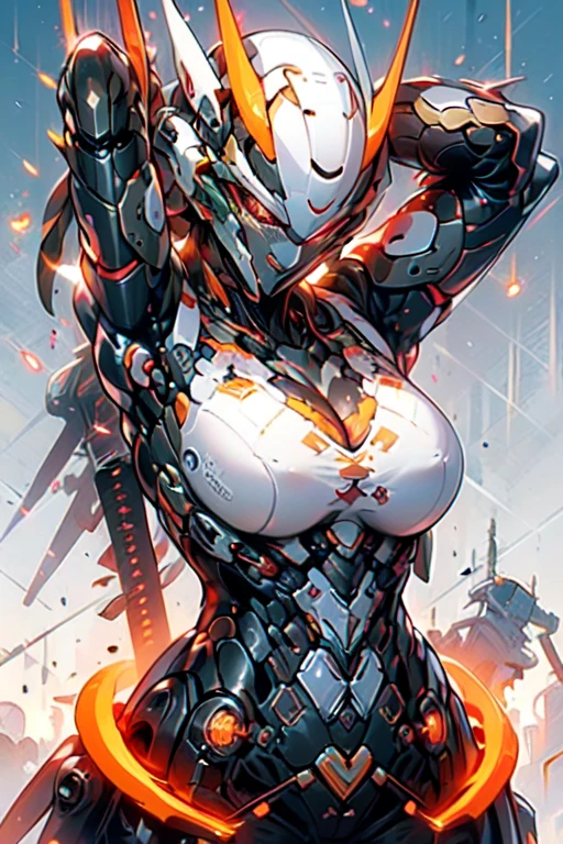 (((Masterpiece)))), (((Highest Quality)))), ((Super Detail)), (High Definition CG Illustration), (Cleavage, Lower Breasts, Navel), (((Very Delicate and Beautiful))),Cinematic Light,(((11Mechanical Bird Girl)),Solo,(Half Body Shooting:1.2),(Mechanical Joint: 1.2),((Mechanical limb)),(Blood vessel connected to a tube),(Mechanical vertebrae attached to the back),( Mechanical neck to wear on the neck)),laughter,(Wire cable attached to the neck:1.2),(Wire cable to the head:1.2),(Character focus),Science Fiction, Extreme Detail, Colorful, Supreme Detail, Rune, Feng Shui, Background