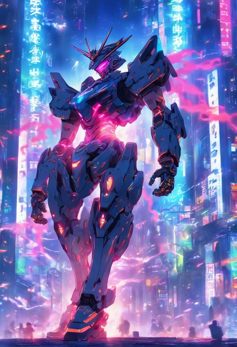 (masterpiece, best quality:1.1),
(8k, best quality, masterpiece, ultra highres, ultra-detailed:1.2),future technology,1guy,metl cowboy wearing cyberpunk-style mecha costume,mechanical exoskeleton,Shining pistol,dynamic poses,(glowing electronic screen),(Electronic information flow:1.3),Holographic projection,(Glowing electronic screen on arm:1.2),whole body,Multi-wire striations,Luminous text on thigh,(boy pose:1.2),Glowing electronic shoes,whole body,Colored smoke,City avenue,skyscraper,neon lights，