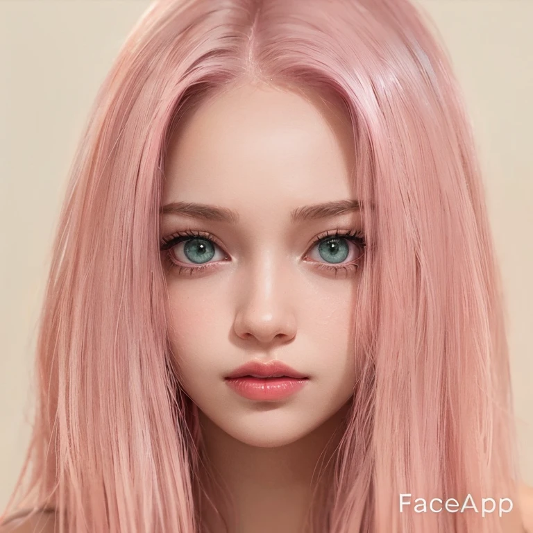 young woman, short shoulder-length pink hair, wide forehead, porcelain skin, pink eyebrows, big emerald green eyes, buttoned nose, full lips, heart-shaped face, slender body, small breasts, red tank top, Sakura Haruno , realistic, realism, details, 3d, well detailed
