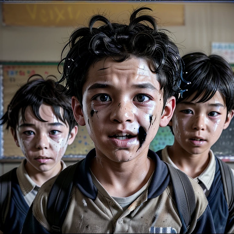 Caught in an explosion in the classroom、Covered in soot、A comedy film about elementary school boys whose hair gets burned..