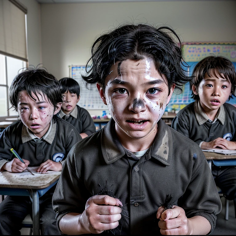 Caught in an explosion in the classroom、Covered in soot、A comedy film about elementary school boys whose hair gets burned..