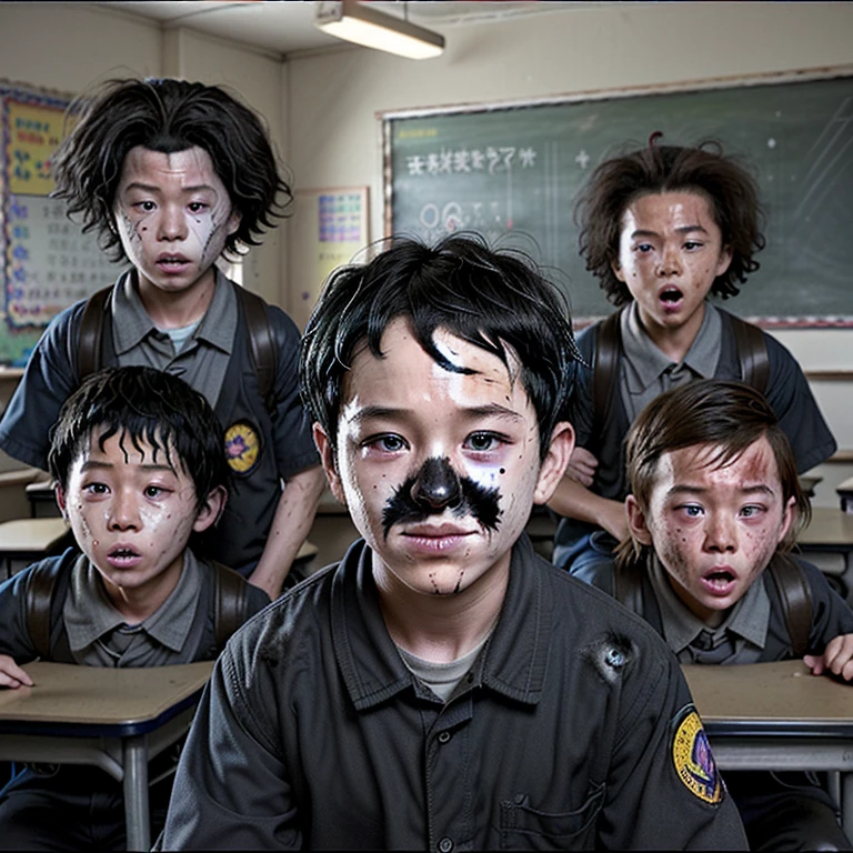 Caught in an explosion in the classroom、Covered in soot、A comedy film about elementary school boys whose hair gets burned..