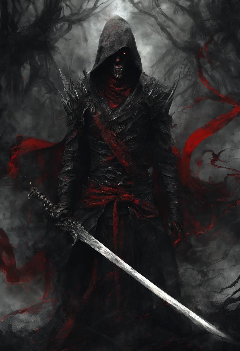 Dark swordsman with red sword、Red scarf,disaster々Race on cool bikes,