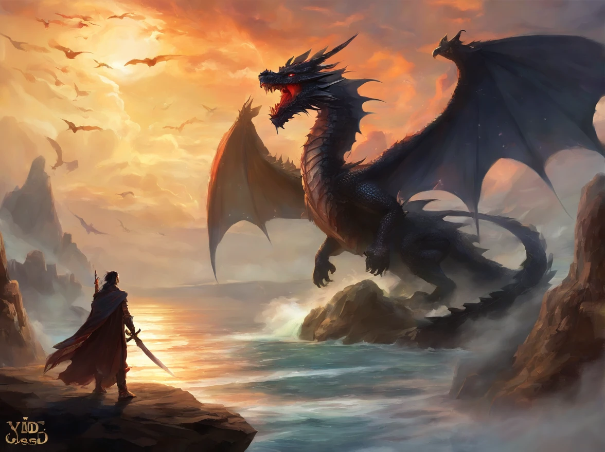 black dragon painting in the sky, voando sobre um mar revolto, Preparing to attack your Hawk oponete. epic fantasy art, epic fantasy game art, d & D Arte Digital Fantasia, Epic Fantasy Digital Art Style, Dungeons and Dragons Arte de fantasia, d & d fantasy art, epic fantasy painting, d & d fantasia pintura digital, surpreendente d & D arte