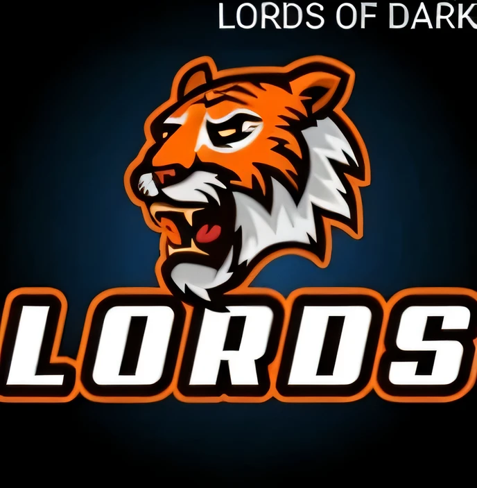 a close up of a tiger head with the words Lords on it, Lord, minecraft Lords, dark Lord, Lord of beasts, "Hockey team logo, dark, Lord loss, with a black dark background, 1024x1024, long dark hairs, the dark Lord, eSports logo, Sports logo, the dark Lord sauron, game logo