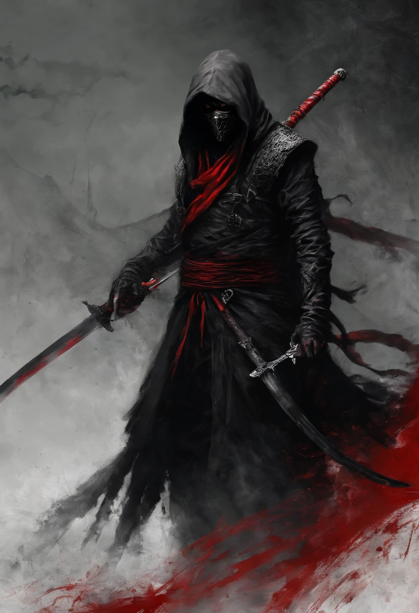 Dark ninja with a red sword、Red scarf,