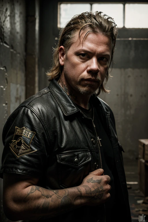retrato de james hetfield,Obra maestra,mejor calidad,cinematic photo of a gang member , epic lighting, rocker