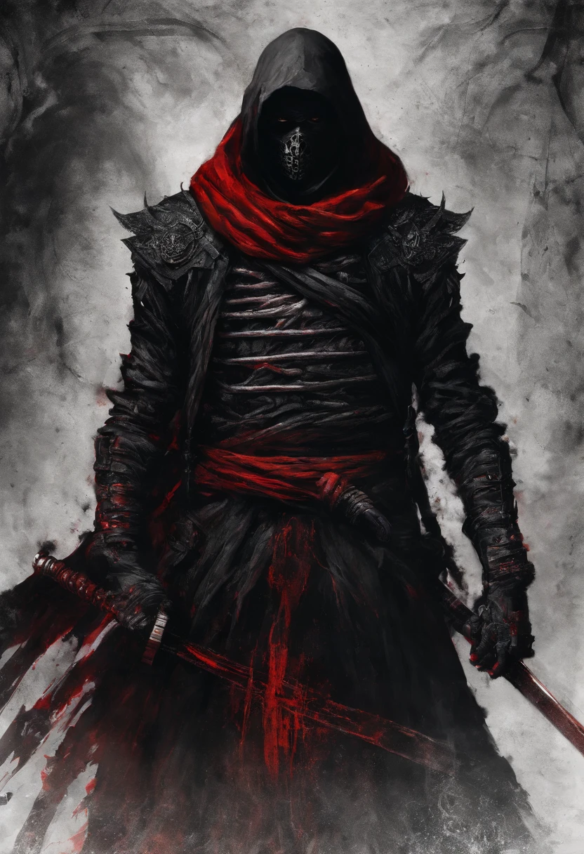 Dark ninja with a red sword、Red scarf,