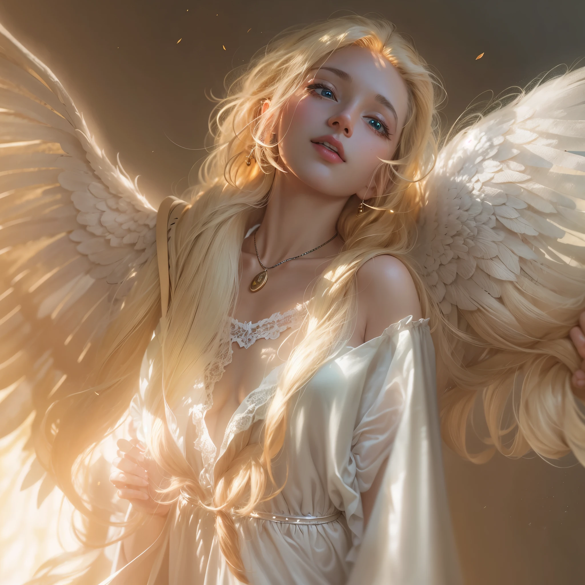 masterpiece, highest quality, 8k, Real person, Realistic, Extremely dense CG, Shiny skin, Fully focused, heaven, The Glory of God, Shine, Angel, bless, happiness,