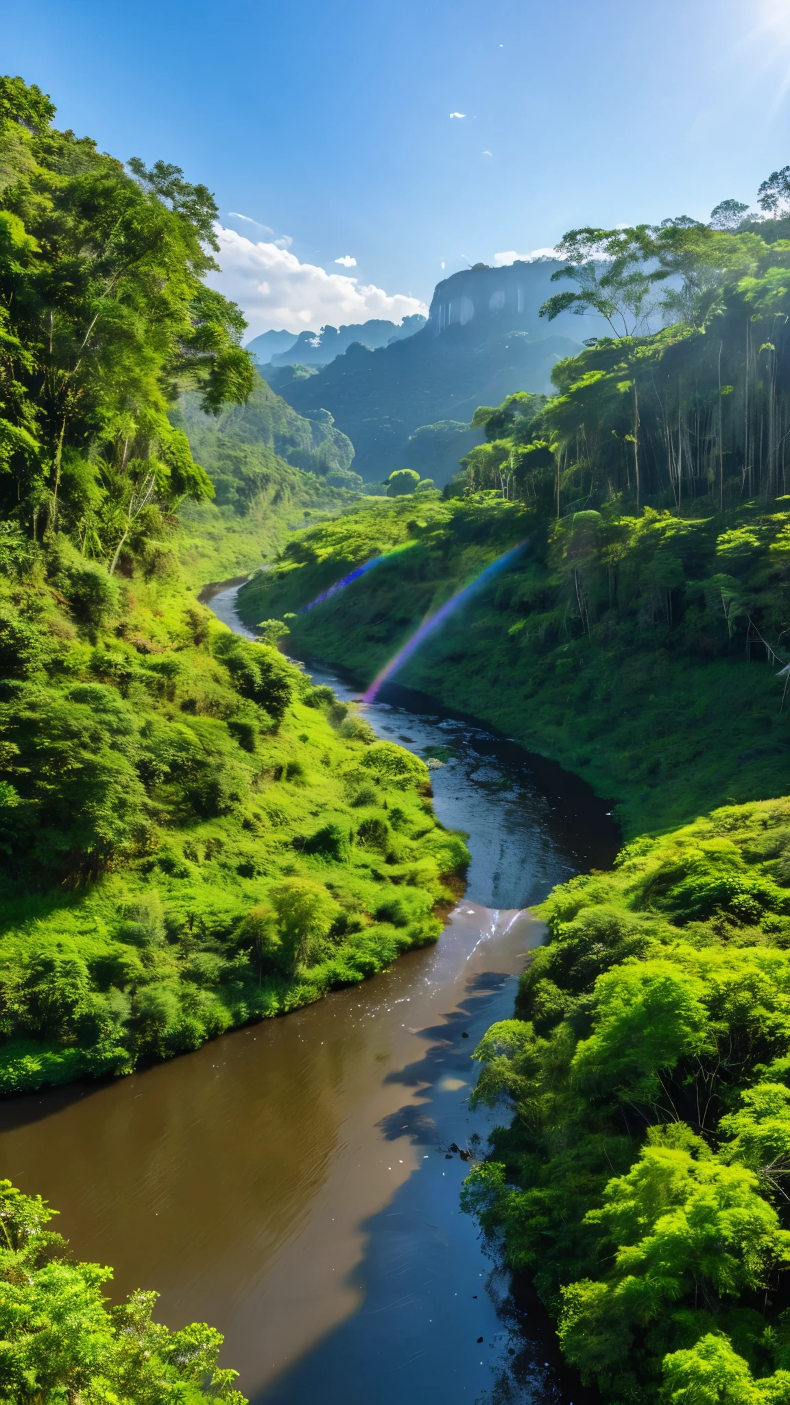 Depicting a mysterious river in the Amazon forest、Ultra-realistic and highly detailed beautiful masterpiece, With the setting sun, 