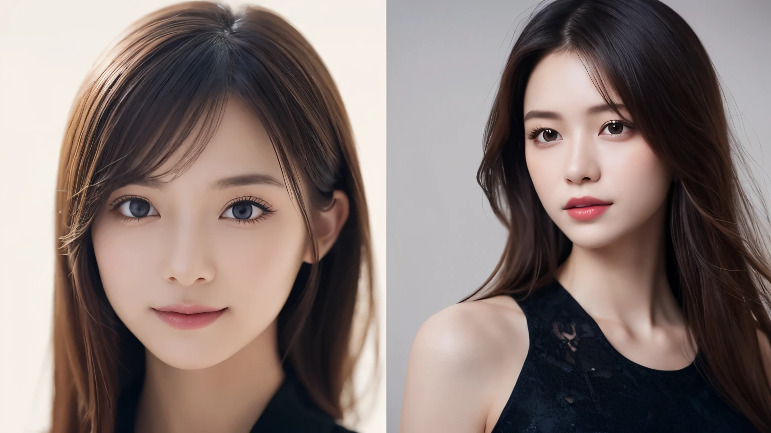 One Girl, (Dress in trendy fashion:1.2), (RAW Photos, highest quality), (Realistic, Photorealistic:1.4), Tabletop, Very delicate and beautiful, Very detailed, 2k wallpaper, wonderful, In detail, Very detailed CG Unity 8k wallpaper, Very detailedな, High resolution, Soft Light, Beautiful detailed girl, looking at the camera、Very detailedな目と顔, Beautifully detailed nose, Beautiful fine details, long hair, small, blue clothes、White background、Background is white、Cinema Lighting, Perfect Anatomy, Slender body, smile,